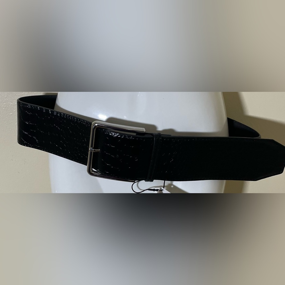 Zara Black crocodile embossed black leather(not genuine)Leather Belt Accessories